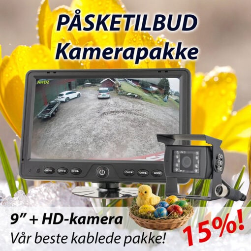Påskepakke kamera (HD) og 9" skjerm - komplett kablet pakke