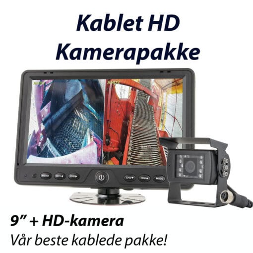Kablet kamerapakke 9" skjerm, HD-kamera og kabel